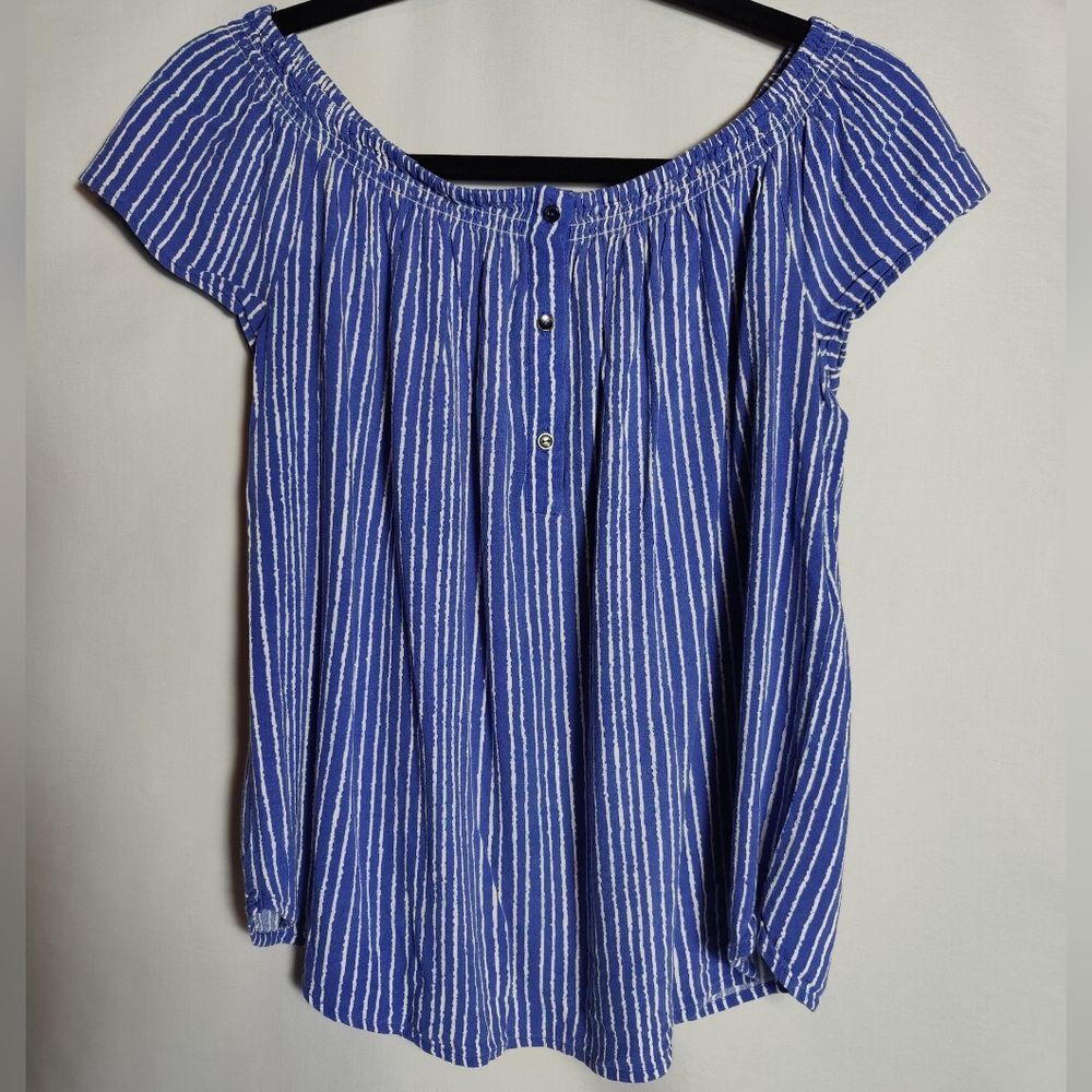 Kenneth Cole Off Shoulder Flowy Blouse, Blue, Size M